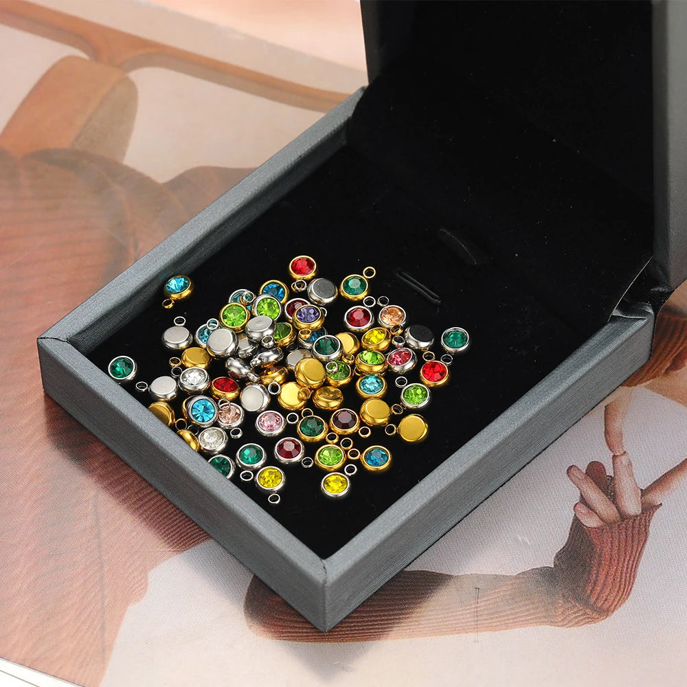 Hot Sale Colorful Pendant 304 Stainless Steel 18k Gold Plated 6mm Crystal Bead Charm Pendants for DIY Necklace Bracelet Making