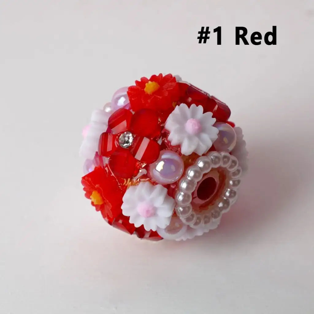 Mini Flower Design Colorful Pearls & Clear Rhinestones Round Acrylic Beads for Craft Jewelry Making