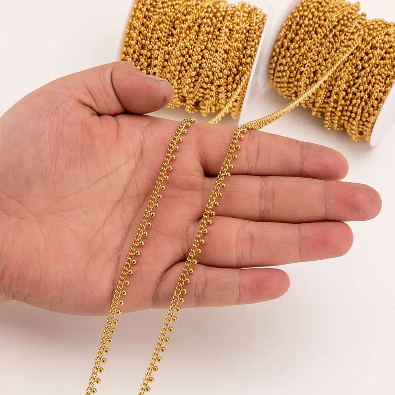 B3816 18k Gold Ball Beads Chain High Quality Stainless Steel Waterproof Bulk Chain for Diy