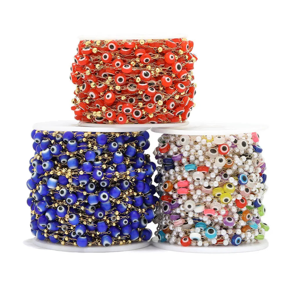 B3338 Rainbow Color Resin Beaded Chain Enamel 6mm Eye Beads Chain Bracelet Necklace Making
