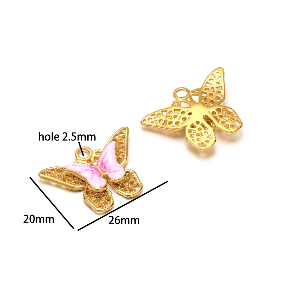 Stainless Steel 18k Gold Plated Enamel Heart Starfish butterfly Shell Zircon Charm Pendant for Jewelry Necklace Making