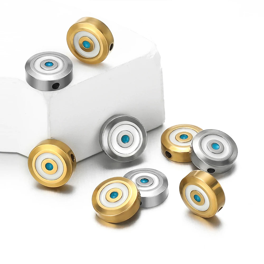 Fashion Polished Stainless Steel 18K PVD Gold Plated Enamel Pierced Beads Devil Eye Charm Pendant for Jewelry Making Accessories