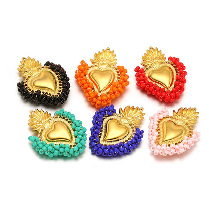 Bead Heart Pendants 18k Gold Plated Stainless Steel Heart Charm Pendant for DIY Necklace Jewelry Making Jewelry Findings