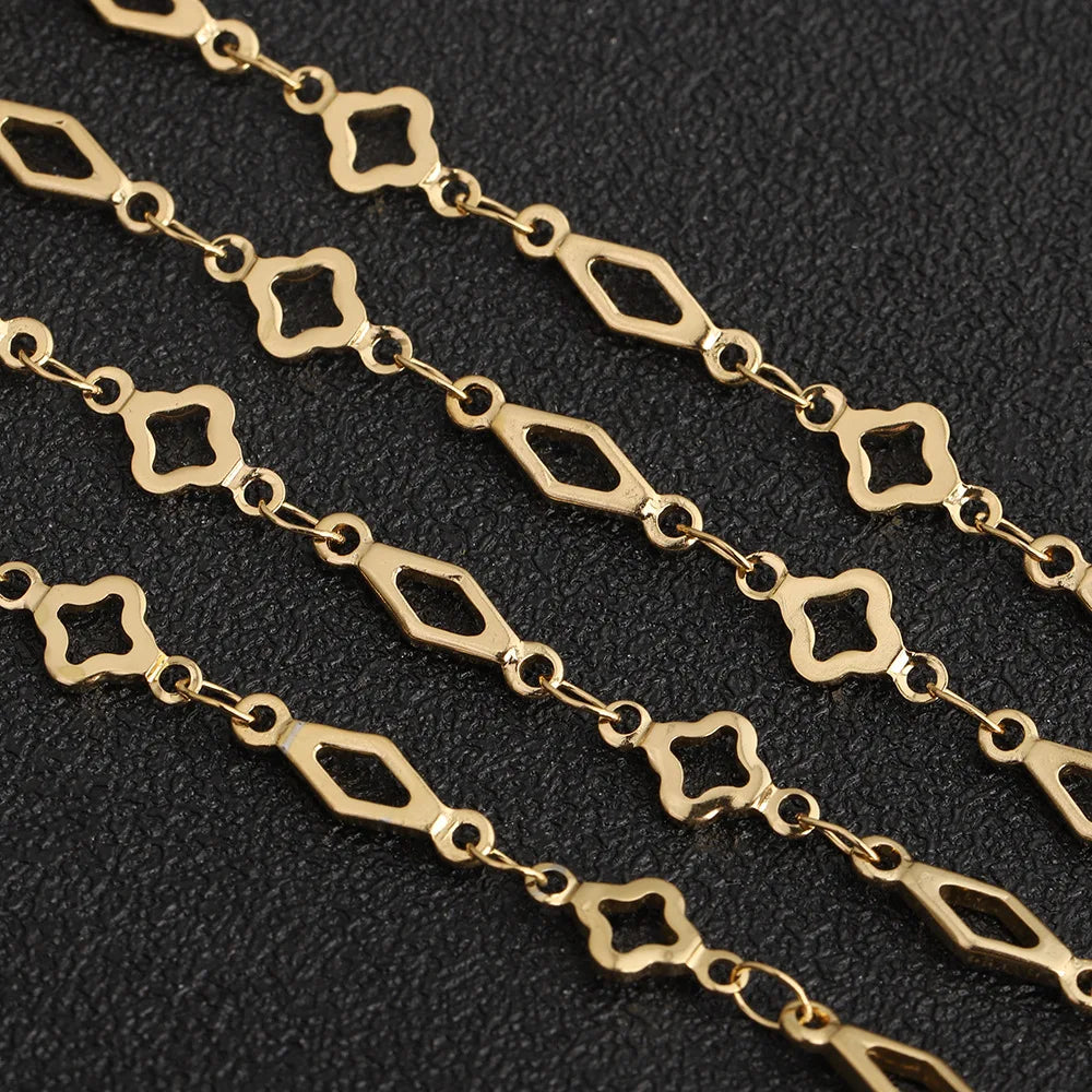 D514 Amazing Hot Stainless Steel Chain Necklace Bracelet Making Clover Flower Cross Block Chain for Diy Jewelry