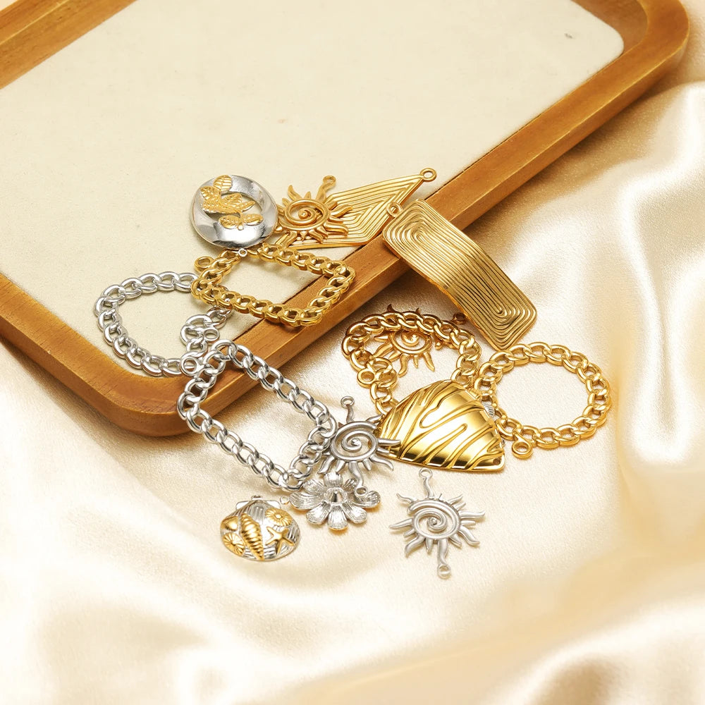 Fashion Trend  18k Gold Plated Stainless Steel Sun Star Heart Conch Charm Pendant for DIY Necklace Jewelry Making Accessories