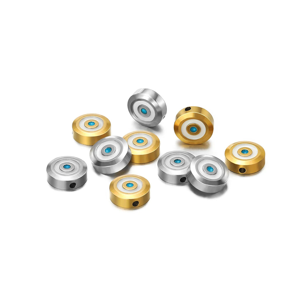 Fashion Polished Stainless Steel 18K PVD Gold Plated Enamel Pierced Beads Devil Eye Charm Pendant for Jewelry Making Accessories