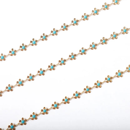 A1918 Colorful Unique Enamel Stainless Steel Chain Flower Rosary Chain for Necklace Bracelet Bulk Chain Diy Findings