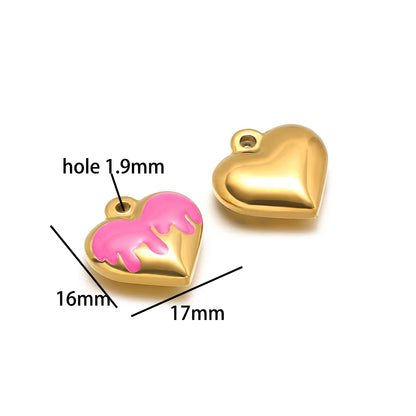 Fashion Heart Charms Stainless Steel18k Gold Plated Enamel Heart Charms Pendant for DIY Jewelry Necklace Making