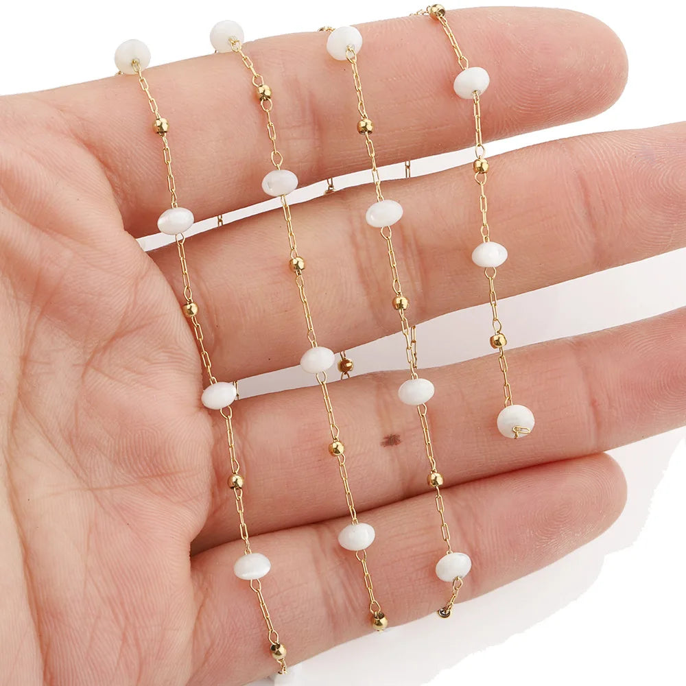 A1963 Hot Selling Crystal Beads Beaded Chain Cat Eye Rosary Beads Chain Necklace Bracelet Jewelry Making Diy