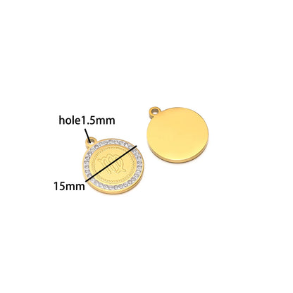 Wholesale Stainless Steel 18k Gold Plated Zodiac Sign Zircon Charm Pendant for Jewelry Necklace Making Accessories