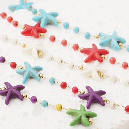 E251 Bohemian Stainless Steel Gold Plated Starfish Beaded Chain for Necklace Bracelet Anklet Waterproof Accessory