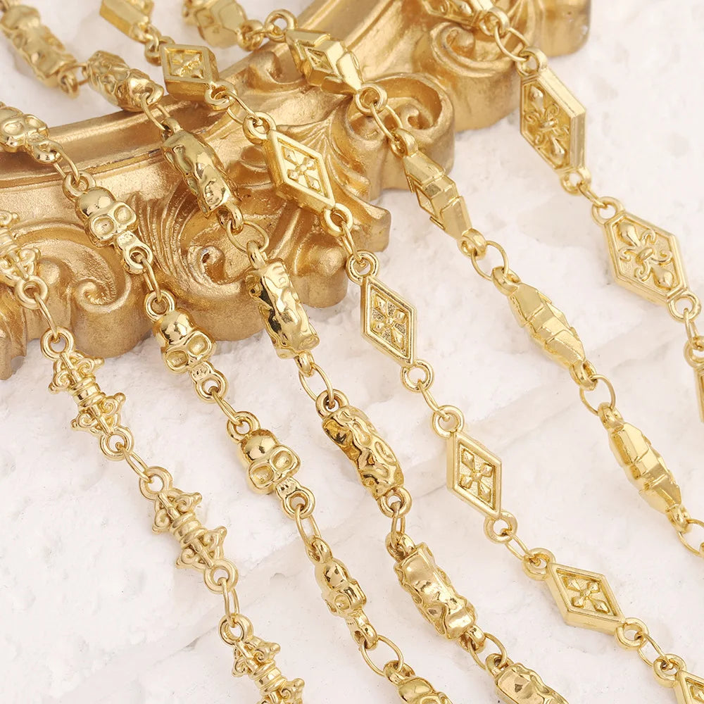 D484 Fashion 18k Gold Plated Stainless Steel Chain Bulk Roll Flower Necklace Bracelet Making Diy
