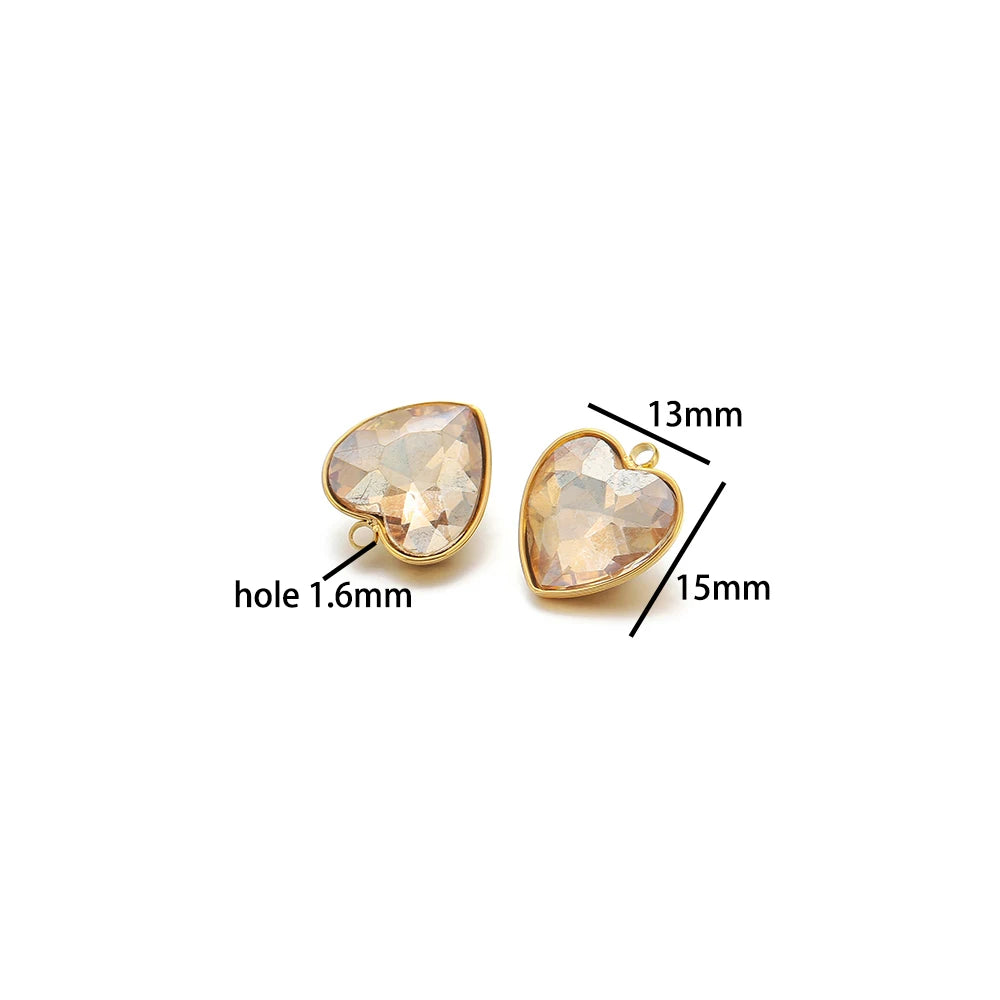 13*15mm Charm 304 Stainless Steel 18k Gold Plated Colorful Love Heart Zircon Charm Pendant for Jewelry Necklace Making