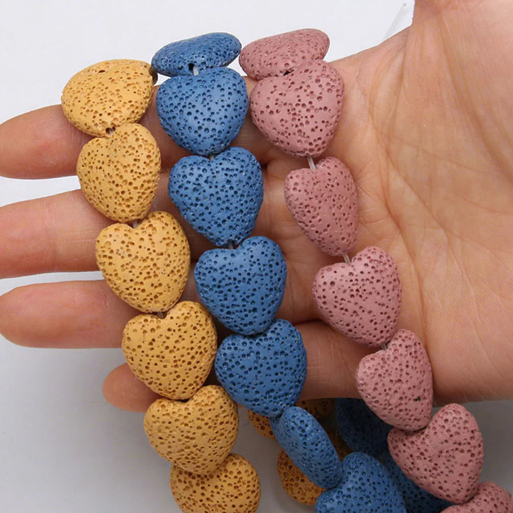 Wholesale Heart Shaped Multi Colors Pink Red Volcanic Rock Lava Stone Beads for Jewelry Making 20mm