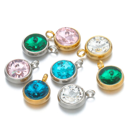 1bag 18K Gold Plated 304 Stainless Steel 10mm Round Crystal Zircon Charm Pendant for Necklace Earrings Making Accessories