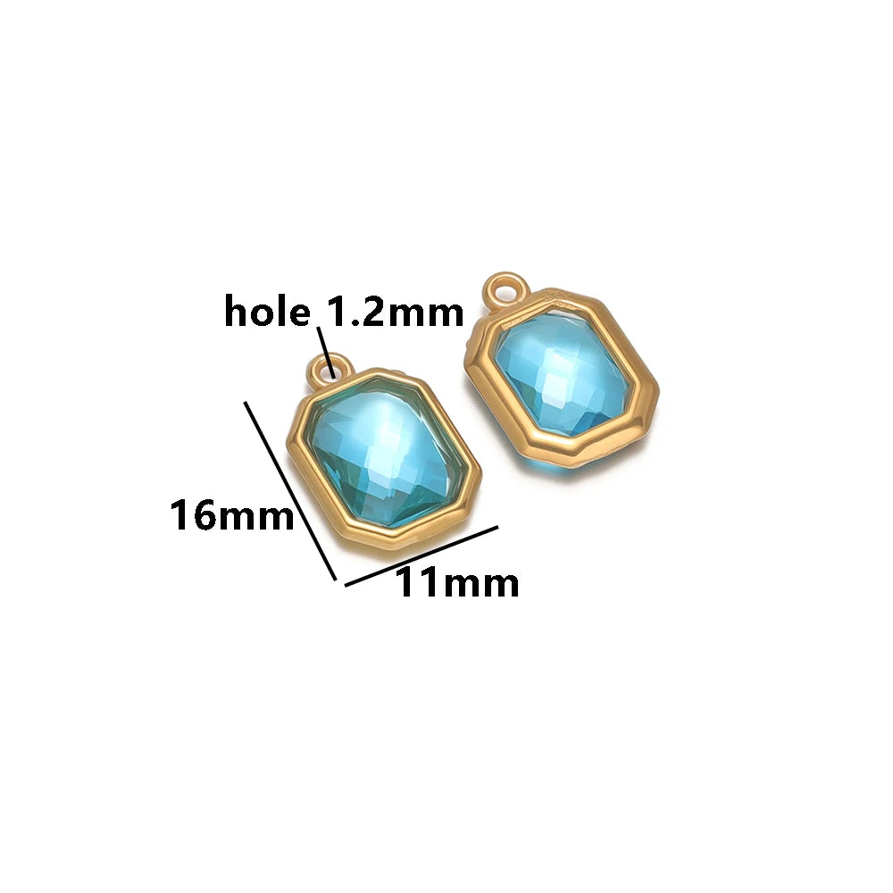 New Trend Fashion 18k Gold Plated Stainless Steel Two Hole Geometric Oval Zircon Charm Pendant for DIY Necklace Jewelry Making