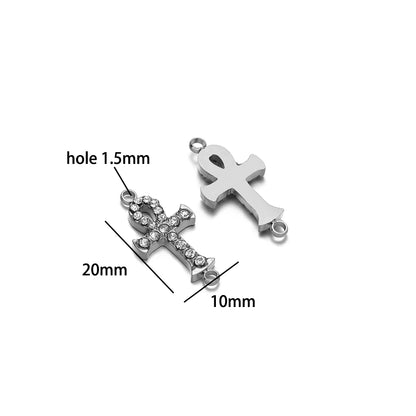 Double Heart Charm Stainless Steel Gold Plated Zircon Heart Cross Charm Pendant for DIY Jewelry Making Accessories Findings