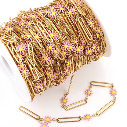 B1587 Paper Clip Daisy Enamel Chain Ins Stainless Steel Chain Jewelry Chain for Necklace Diy