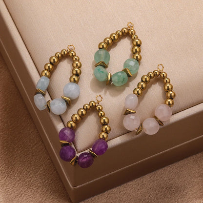 Bohemian Style Stainless Steel Gold Plated Natural Gemstone Stone Beads Charm Pendant for Jewelry Making