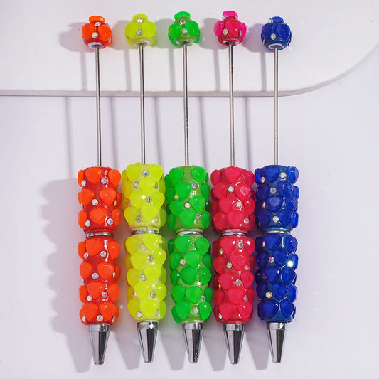 Plastic Clay Pens with Multi-Face Hearts and AB Rhinestones Durable Fluorescent Colors for Promotional Welcome Gifts