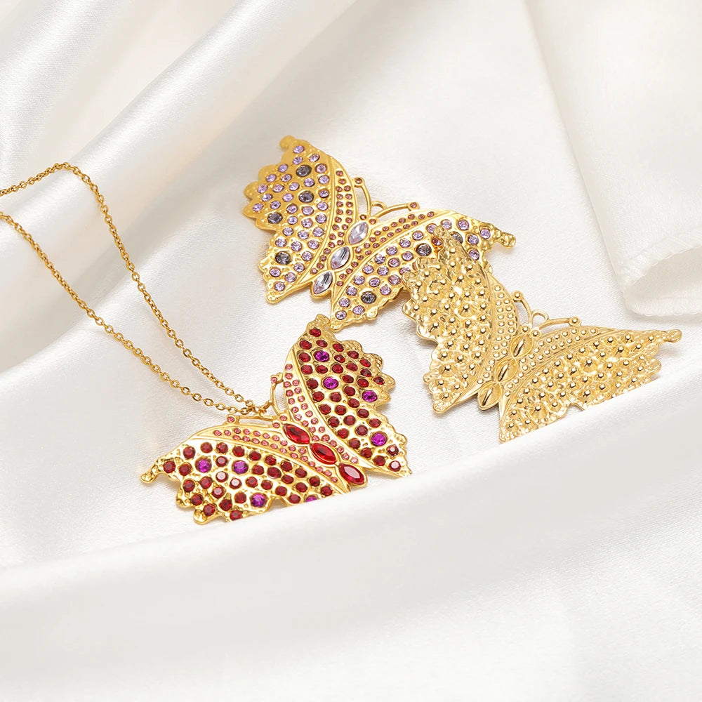 Stainless Steel 18k Gold Plated Butterfly Zircon Charms Pendant for Handmade Jewelry Necklace Making Accessories