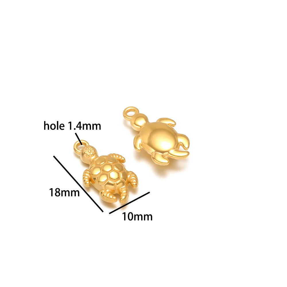 DIY Pendant 18k Gold Plated Stainless Steel Heart Sunflower Turtle Shrimp Fish Charm Pendant for DIY Necklace Jewelry Making