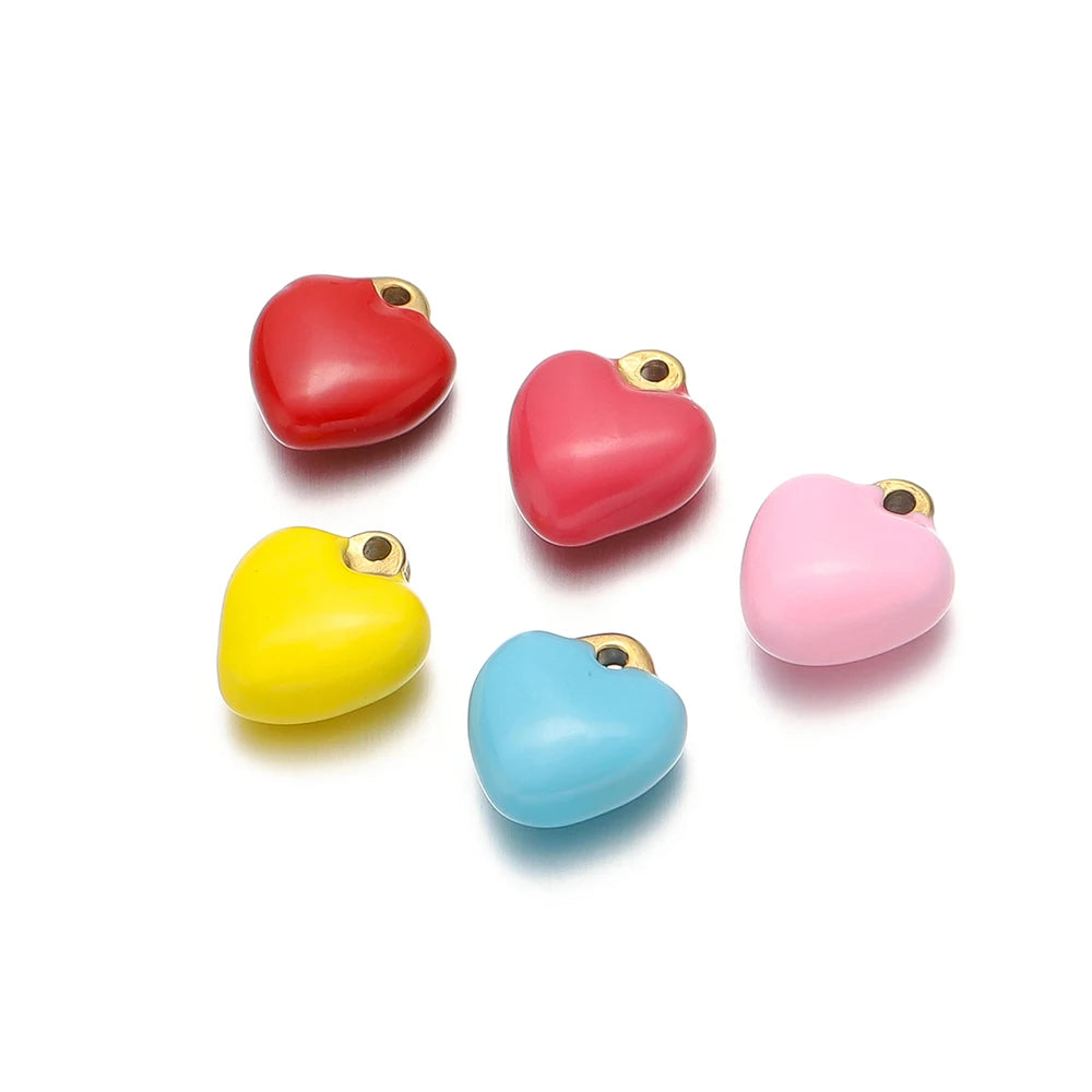304 Stainless Steel Gold Plated Colorful  Minimalist Heart Enamel Charm Pendants for Necklace Making