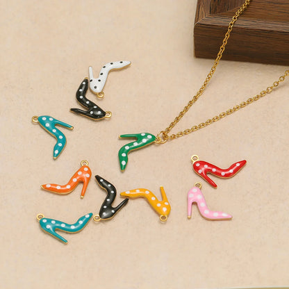Candy Color Pendant Stainless Steel 18k Gold Plated Oil Drop High Heel Shoes Shape Charm Pendant for Jewelry Necklace Making