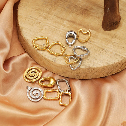 Hot Sale Fashion 18k Gold Plated Stainless Steel Creative Spiral Vortex Heart Square Handbag Charm Pendant for Jewelry Making