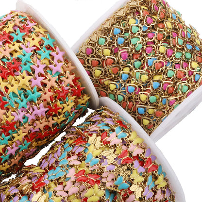 B1609 Colorful 14k Gold Filled Chain Enamel Chain Star butterfly Charms Stainless Steel Chain Accessory Jewelry