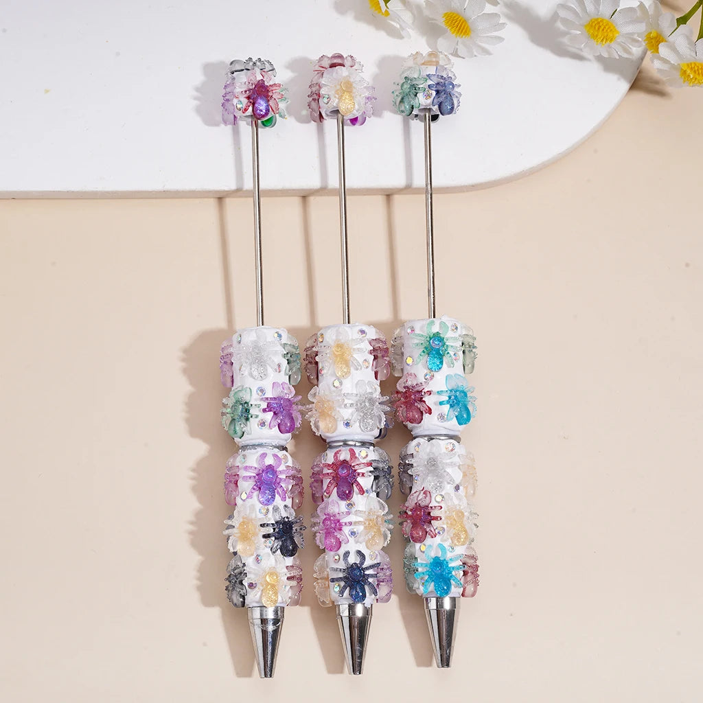 Halloween Colorful Glittering Spider Beadable Ballpoint Pen With Diamonds Rotating Beads Plastic for Welcome Gifts Wholesale