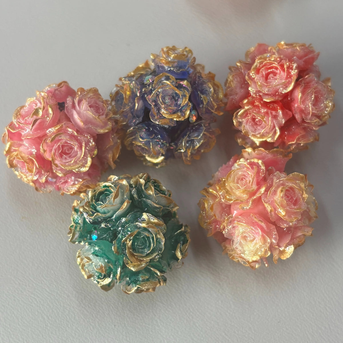 Luminous Gold Edged Rose Flower Clay Beads Glitter Fancy Beads for Beadable Pen and DIY Crafts
