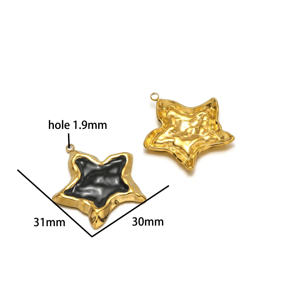 Vintage Style Stainless Steel 18k Gold Plated Enamel Star Round Charm Pendant for Jewelry Necklace Making Accessories