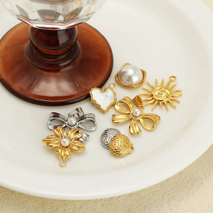 New Trend Stainless Steel Gold Plated Enamel Shell Heart Flower Bowknot Charm Pendant for Jewelry Making Wholesale
