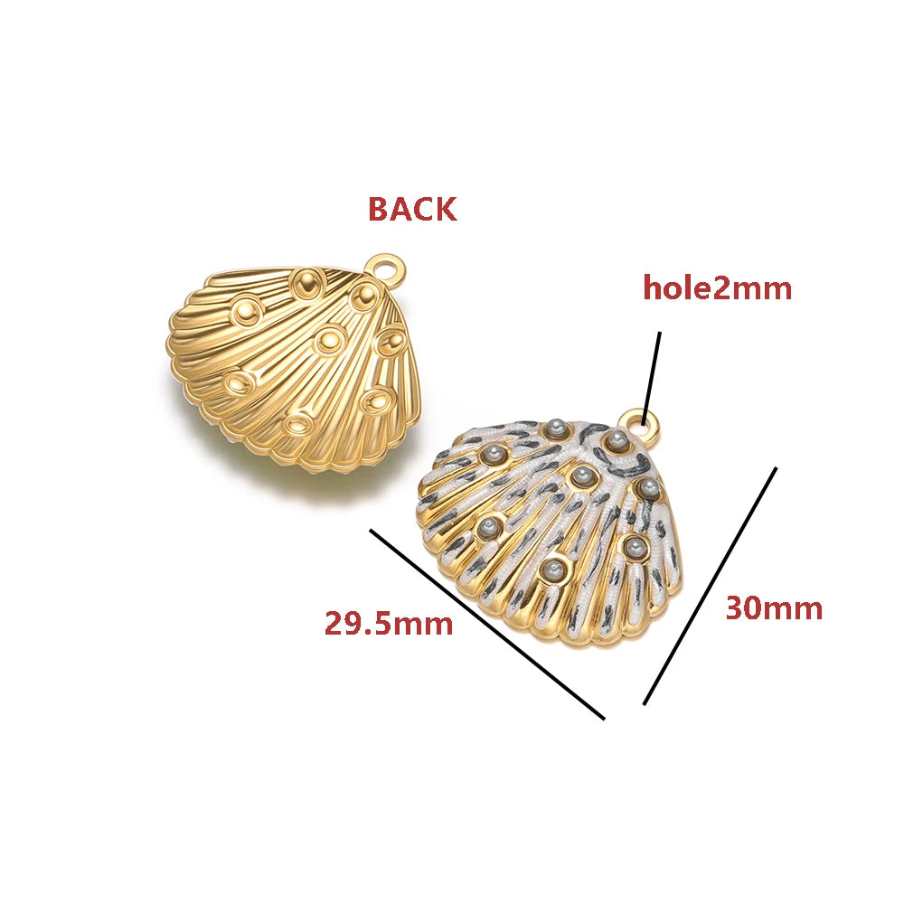 Gold Plated Seashell Charm Striped Shell Pendant with Pearl Single Sided Enamel  DIY Beach Jewelry Making Supplies Wholesale