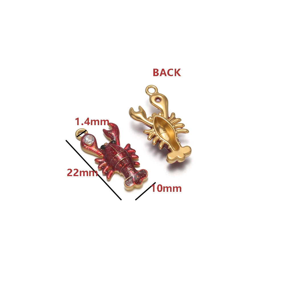 High Quality Jinrou 18K Gold Plated Stainless Steel Enamel Lobster Shape Pendant Findings for Necklace Earrings Jewelry Making