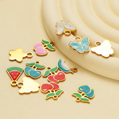 Cute Stainless Steel 18K Gold Plated Enamel Banana Cherry Butterfly Watermelon Charm Pendant for Jewelry Earring Necklace Making