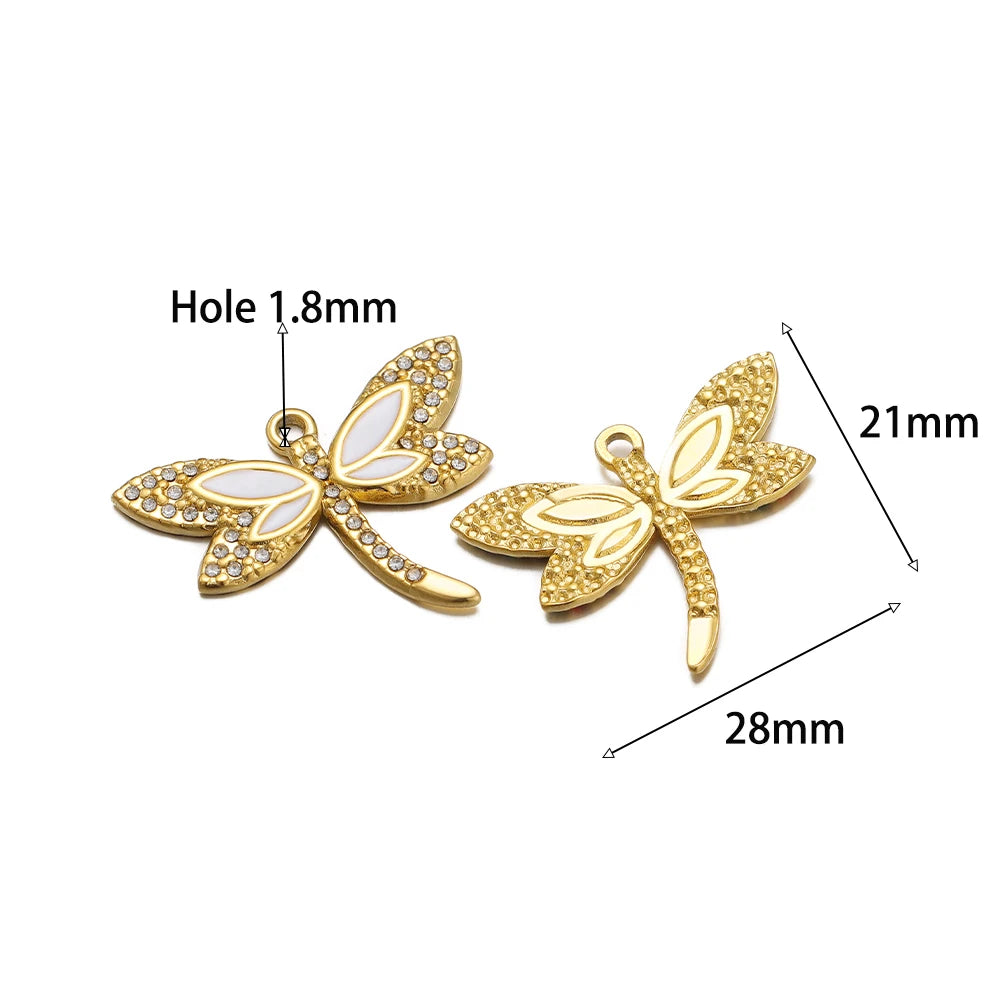 High Quality Stainless Steel Gold Plated Enamel Turtle Conch Starfish Dragonfly Heart Charms Pendant for Jewelry Necklace Making