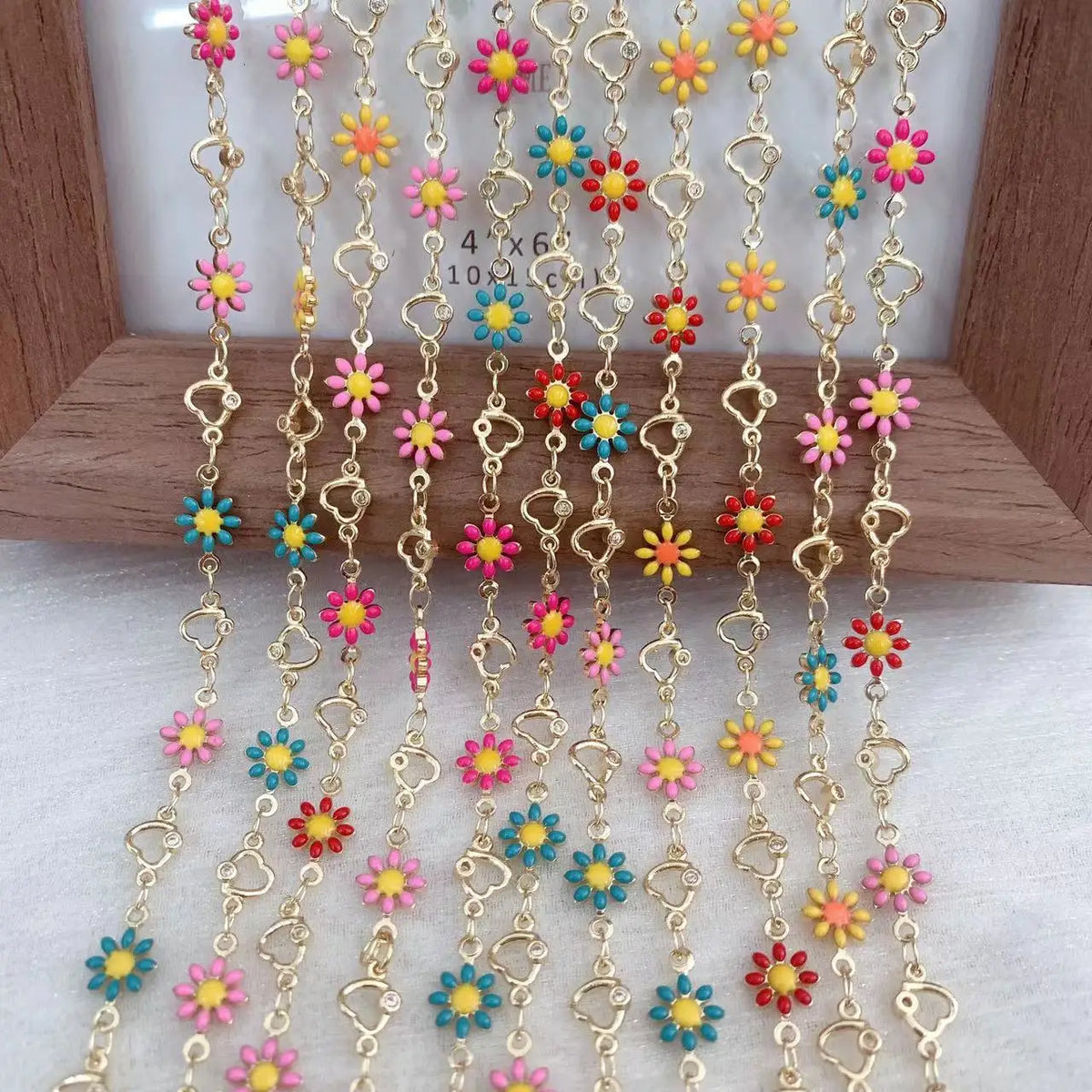 B1681 Fashion 14k Gold Flower Heart Chain Necklace Bracelet Jewelry Bulk Chain