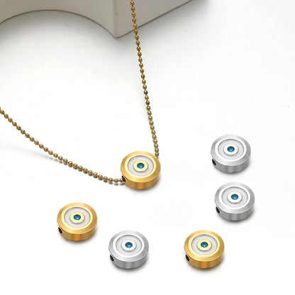 Fashion Polished Stainless Steel 18K PVD Gold Plated Enamel Pierced Beads Devil Eye Charm Pendant for Jewelry Making Accessories
