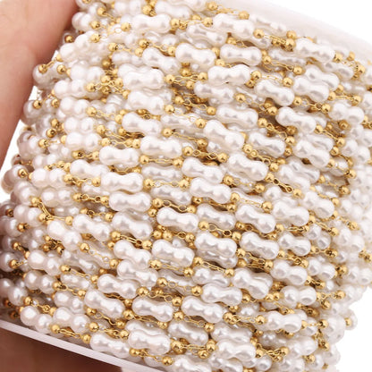 D433 Imitation Pearl Beads Chain Rosary Cross Heart butterfly Link Bulk Roll Stainless Steel Chain for Necklace Bracelet Making