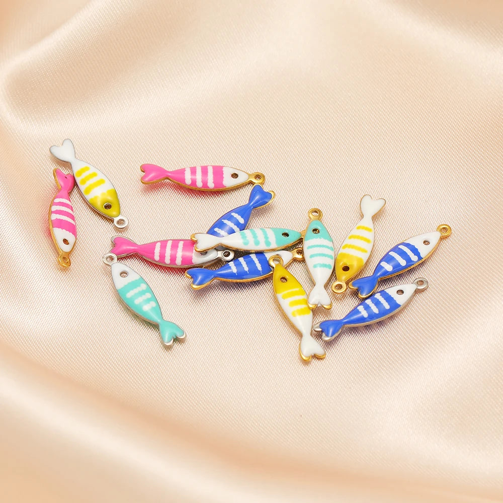DIY Jewelry Findings 18k Gold Plated Stainless Steel Mixed Color Enamel Fish Charm Pendant for DIY Jewelry Making