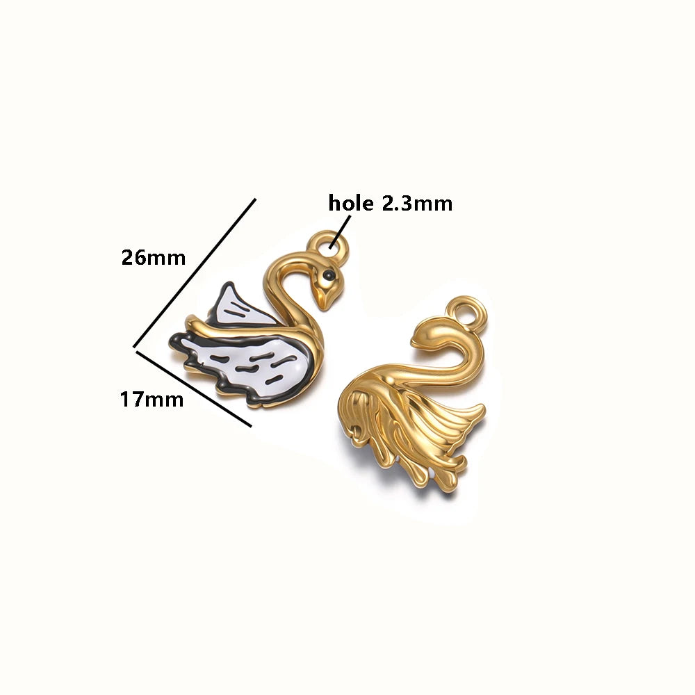 Wholesale Stainless Steel18k Gold Plated Enamel Swan Charms Pendant for DIY Jewelry Necklace Earring Making
