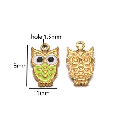 New Trendy Stainless Steel 18k Gold Plated Enamel Owl Charms Pendant for Diy Jewelry Necklace Making