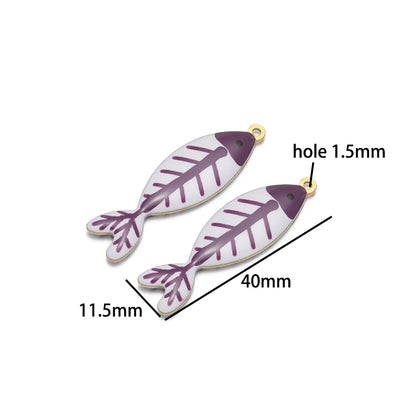 Handmade 18k Gold Plated Stainless Steel Enamel Cute Beach Fishbone Charm Pendant for Jewelry Necklace Making Accessories