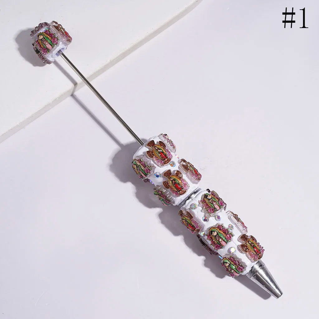 Religious Figure Polymer Clay Beadable Pen Rhinestone Studded Ballpoint Pen for Journal Party Favor Wholesale Craft Gift Pen