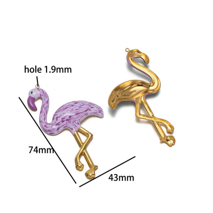 New Style Bird Pendant Stainless Steel 18k Gold Plated Oil Drop Flamingo Charm Pendant for Jewelry Necklace Making
