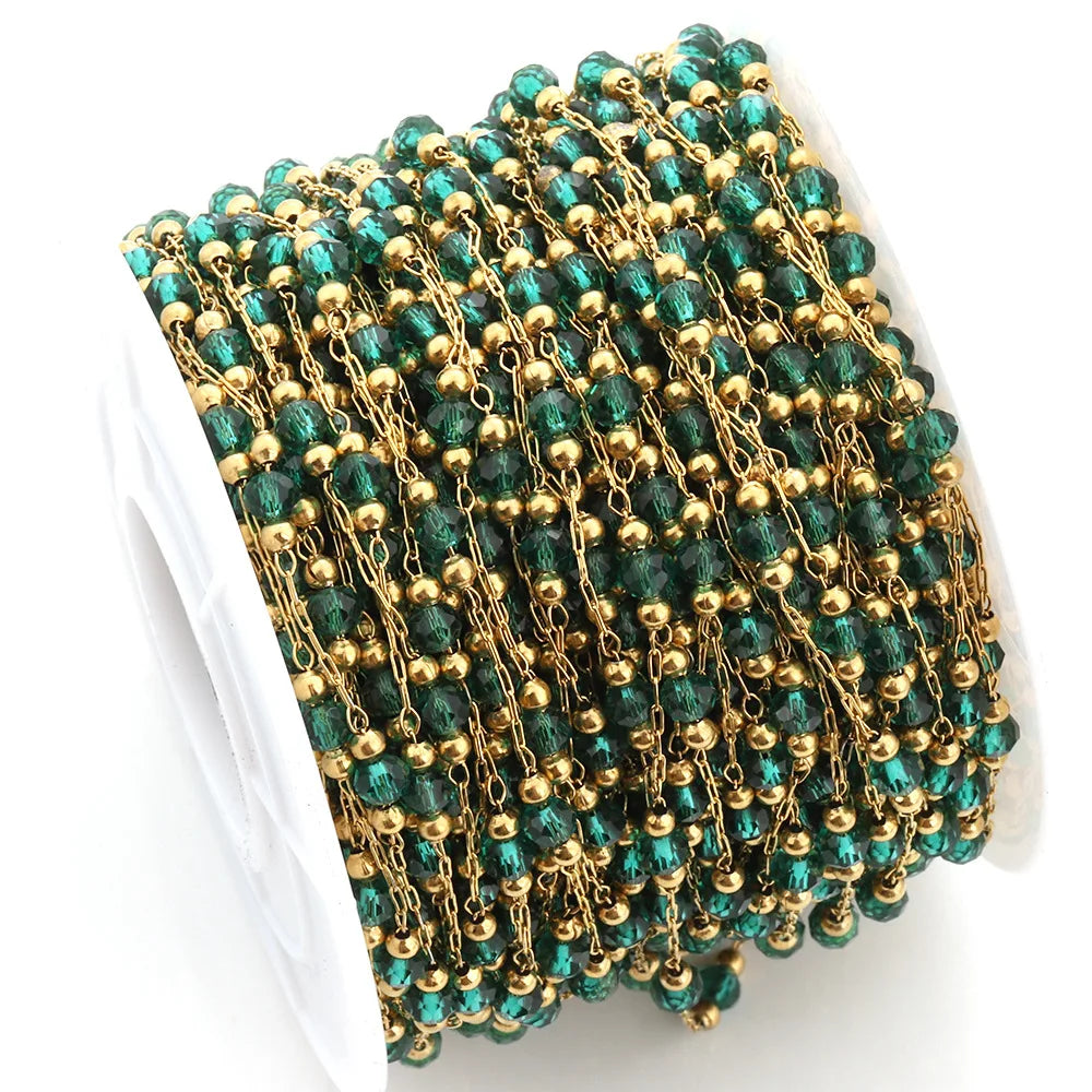 D149 Flat Rectangular Link Chain Colorful Crystal Beaded Chain for DIY Bracelet Necklace Jewelry Making