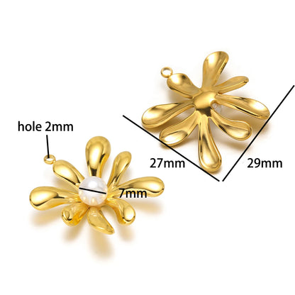 Hot Sale Fashion 18k Gold Plated Stainless Steel Pearl Flower Irregular Shape Charm Pendant for DIY Necklace Jewelry Making
