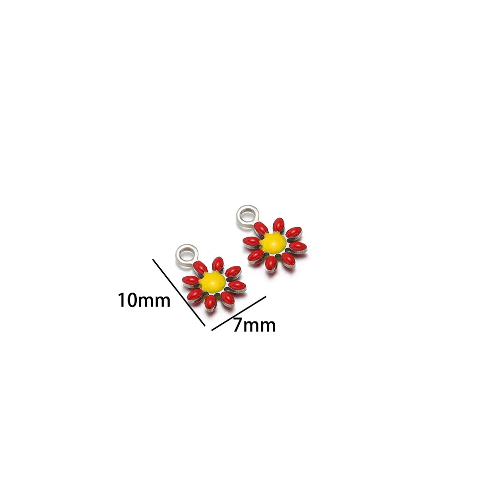 High Quality 304 Stainless Steel 18k Gold Plated Enamel Flower Charms Pendant for Jewelry Necklace Making
